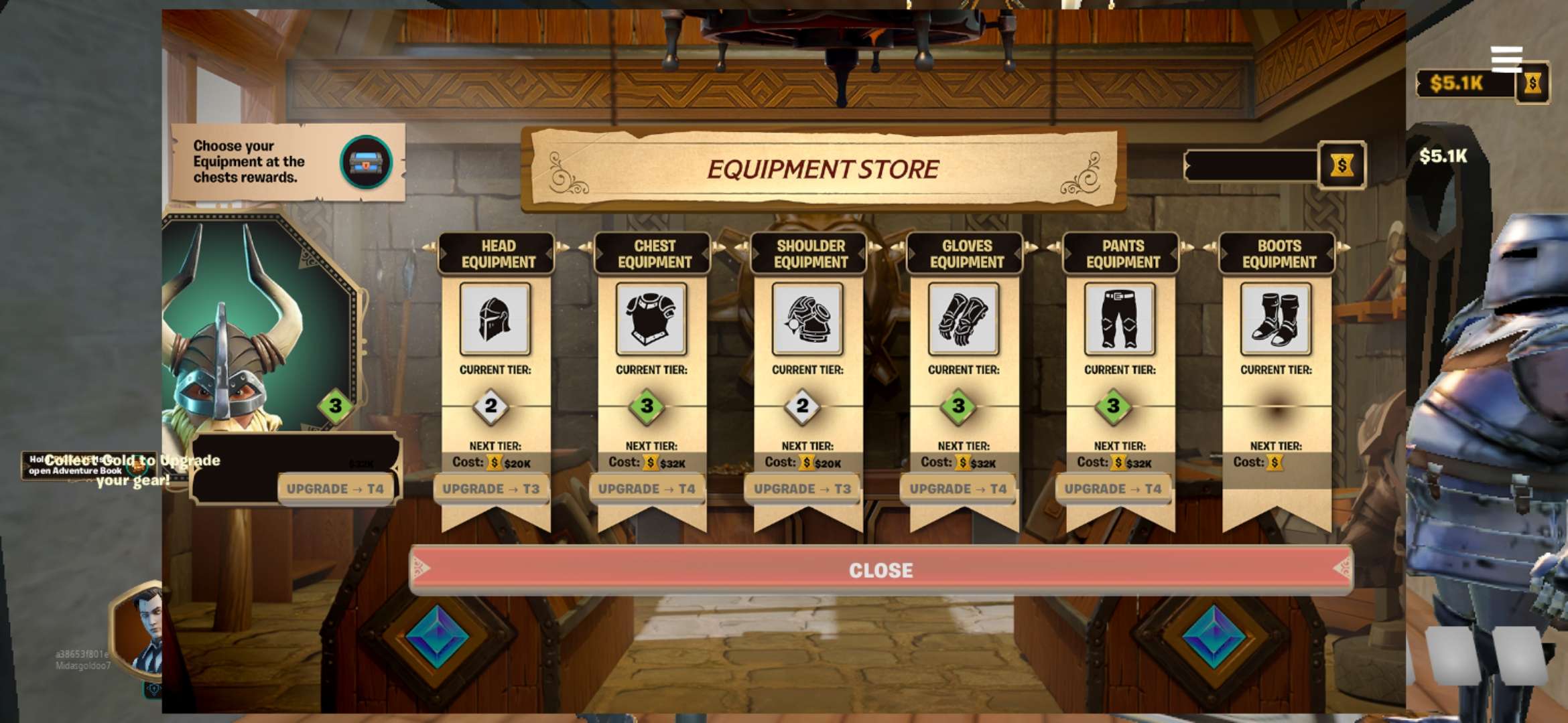 Equipment store upgrades