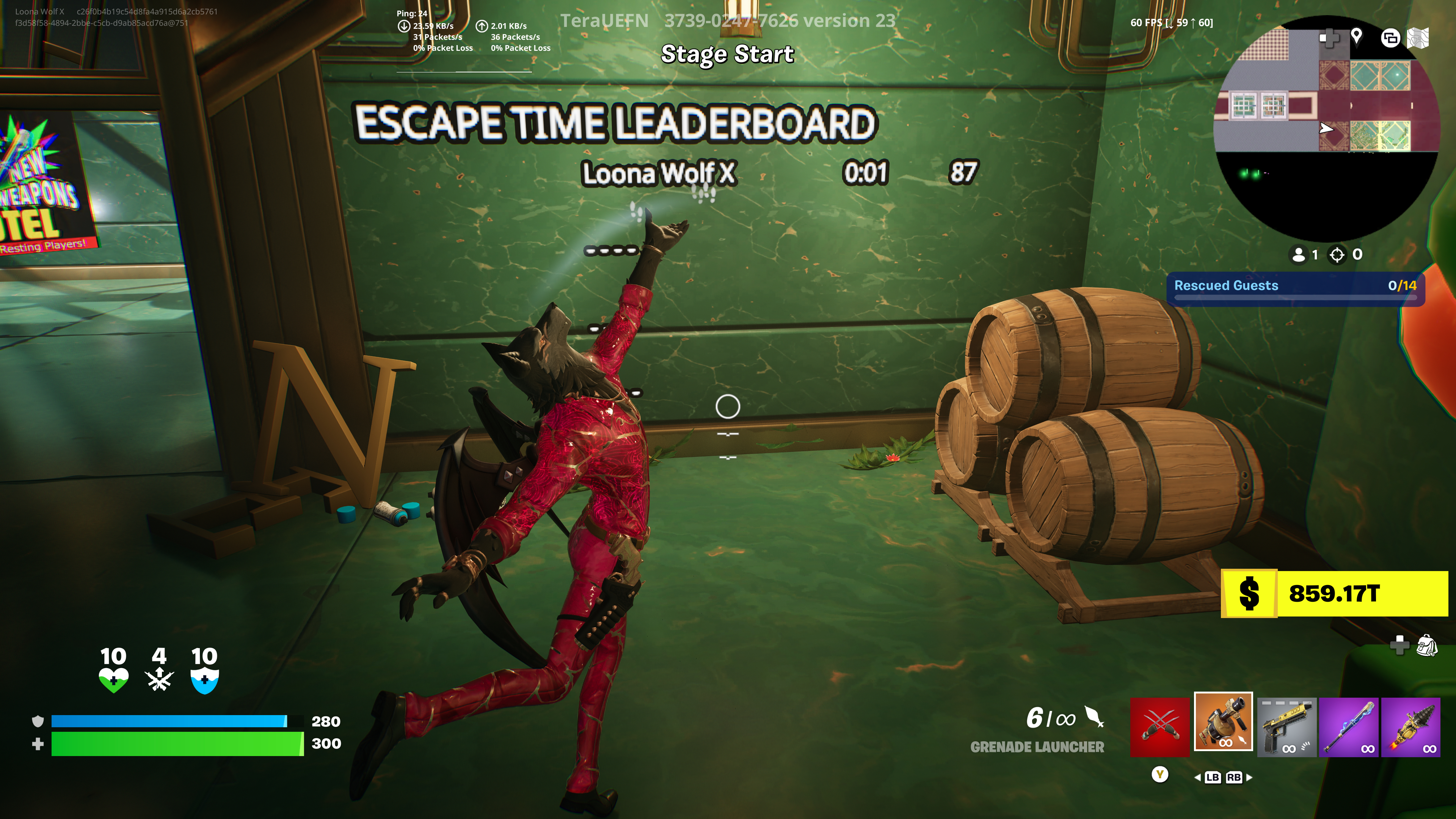 HH1 run showing rescued guest progress at 13 of 14 during Stage 18