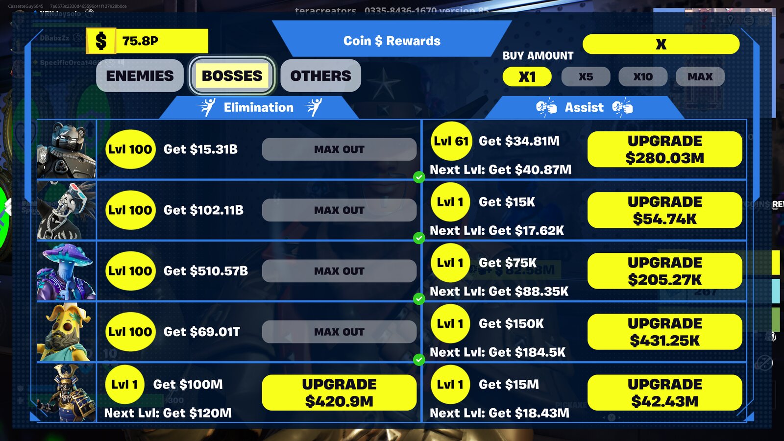 Boss rewards menu